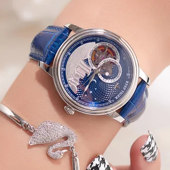 Reef Tiger/RT Лучший бренд Класса Люкс, модные часы с Турбийоном, Мужские Синие механические часы Reloj RGA1739