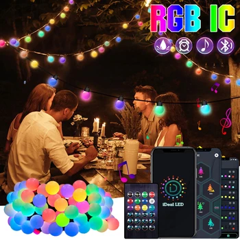 RGB IC Шаровая Гирлянда Светодиодная Гирлянда-Гирлянда Bluetooth APP Control Водонепроницаемая Лампа для патио, Украшение Свадебных праздничных Вечеринок