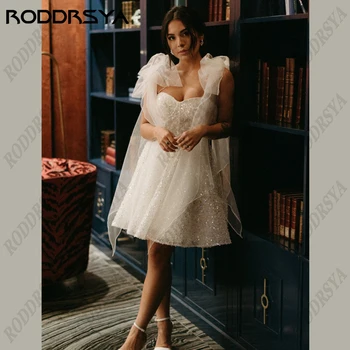 RODDRSYA, Простые свадебные платья Трапециевидной формы, короткие Свадебные платья на тонких бретельках, тюлевые платья с застежкой-молнией и открытой спиной, Vestidos De Novi