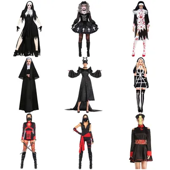 S-XL Вампир, Призрак, Монахиня, Труп, Костюм Зомби, Косплей, Новый Хэллоуин, Готический Гранж, Черное Маскарадное Платье, Женщины, Взрослый ребенок, Темная Девочка