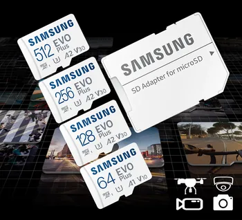 Samsung Оригинальная Карта памяти 64GB SDXC 128GB 256GB 512GB U3 4K microSD Class10 Micro TF C10 Флэш-карты Для Камеры Дрона Телефона