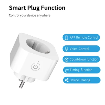 Tuya 16A Smart Plug EU Датчик Времени Функция Дистанционного Управления приложением Smart Life Работает с Alexa Google Assistant