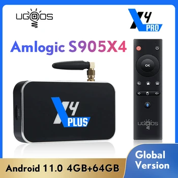 UGOOS X4 Plus Smart TV BOX Android 11 Amlogic S905X4 LPDDR4 4 ГБ 64 ГБ Беспроводной Пульт дистанционного Управления 1000 М BT 4 К TVBOX телеприставка