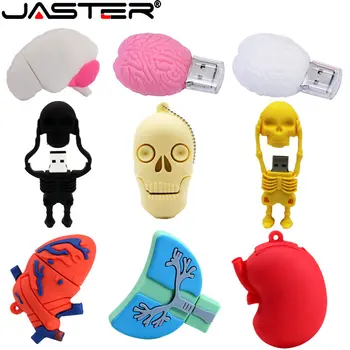 USBФлэш-накопители JASTER Skull 64GB Skeleton Memory Stick 32GB Red Heart Pen Drive 16GB Lung U Disk Креативный Подарок Brain Pendrive