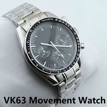 VK63 Корпус хронограф кварцевый механизм Мужские часы из нержавеющей стали Спортивные часы