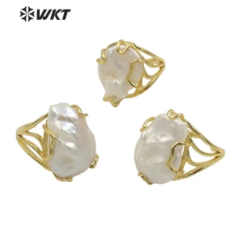 WT-MPR037, великолепные стили, модное кольцо с жемчугом из настоящего золота 18 карат, Регулируемое Кольцо для Леди, подарочные кольца для коктейлей