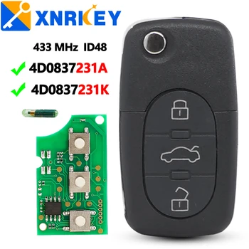 XNRKEY 3 Кнопки Дистанционного ключа Автомобиля ID48 Чип 433 МГц для Audi A3 A4 A6 A8 TT RS4 Quattro 1994-2004 4D0837231A 4D0837231N 4D0837231K