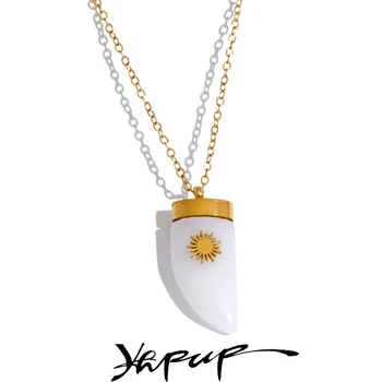 Yhpup белый камень геометрическая подвеска из нержавеющей стали модное ожерелье золотого цвета звено цепи Модные ювелирные изделия воротник бижутерия подарок