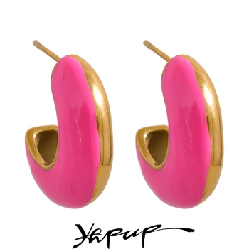 Yhpup, Разноцветная эмаль, Геометрические серьги-обнимашки из нержавеющей стали, Металлические Высококачественные Водонепроницаемые украшения для женщин Bijoux Femme