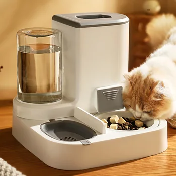 Автоматическая кормушка для кошек Объемом 2,2 л, Емкость для воды, контейнер для корма для собак, миска для питьевой воды с керамической миской из нержавеющей стали