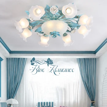 Американские Керамические потолочные светильники для гостиной, Цветы, Розы, потолочный светильник, Средиземноморские Синие лампы, светодиодный потолочный светильник для спальни