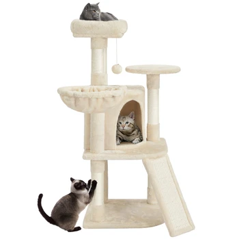 Башня из кошачьего дерева с платформой-жердочкой для маленьких кошек среднего размера, Бежевый