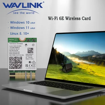Беспроводная сетевая карта WAVLINK Intel AX210 WiFi 6E Bluetooth 5,3 5400 Мбит/с, 2,4 ГГц/5 ГГц/6 ГГц, Поддержка Windows 10/11 (64bit) M.2/NGFF
