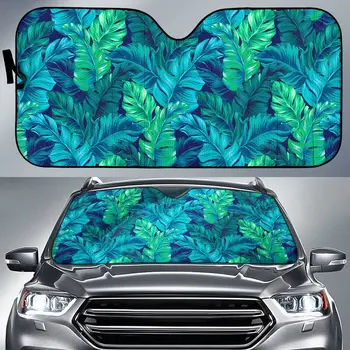 Бирюзовый Автомобильный Солнцезащитный Козырек с Рисунком Тропических Листьев