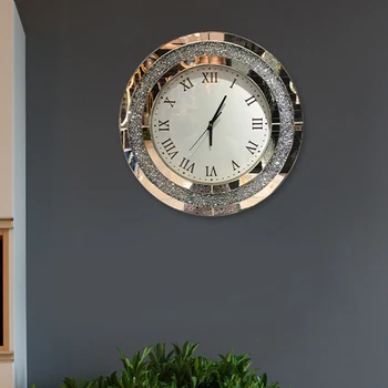 Большие 3D Настенные Часы Зеркало Большого Размера с Серебром И Бриллиантами Роскошные Бесшумные Часы Современный американский Horloge Murale Украшение Дома GPF50YH