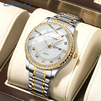 Брендовые мужские часы CRRJU с ремешком из нержавеющей стали, роскошные кварцевые наручные часы для мужчин, креативный дизайн, часы со светящимся