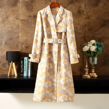 Весенне-осеннее жаккардовое пальто для женщин с длинным рукавом, розовая осенняя ветровка для милых девочек, куртки, пальто, Корейский женский тренч