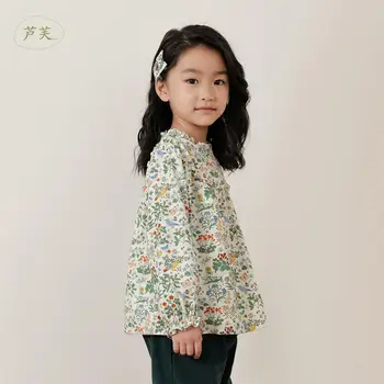 Весенне-осенняя хлопковая рубашка MARC & JANIE для девочек, рубашка с длинными рукавами и принтом для маленьких девочек, французская серия 221267