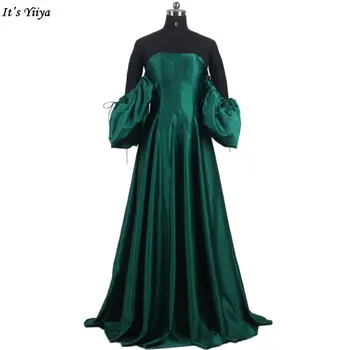 Вечернее платье It's Yiiya, Зеленое Блестящее Атласное Платье Без Бретелек с Короткими Рукавами Длиной до пола, Трапециевидной Формы, Большие размеры, Вечерние платья Lady B1461