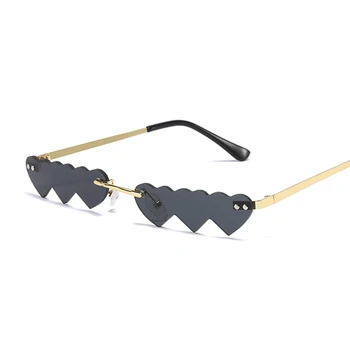 Винтажные солнцезащитные очки с маленьким сердечком, женские роскошные солнцезащитные очки без оправы, оттенки, Женские модные Брендовые дизайнерские черные зеркальные очки