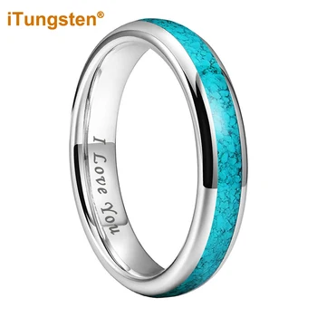 Вольфрамовое кольцо 4 мм, 6 мм, 8 мм, Вольфрамовое кольцо для мужчин, женское обручальное кольцо, модные украшения, Бирюзовая инкрустация, гравировка 