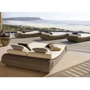 Всепогодная пляжная кровать из ротанга на открытом воздухе, роскошный шезлонг, шезлонг у бассейна на вилле
