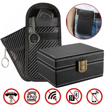 Высококачественная Деревянная Коробка Для Блокировки сигнала + 2x PU Чехол-сумка Автомобильный Брелок RFID Безопасности Anti Theft Faraday Keyless Privacy Protection
