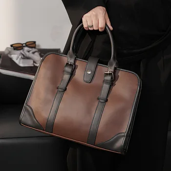 Высококачественная кожаная мужская сумка, Винтажный деловой портфель, мужская модная сумка для рук большой емкости, Роскошная сумка через плечо, мужская сумка-тоут