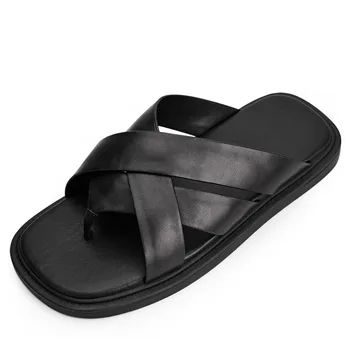 Высококачественная Мужская обувь из натуральной кожи, Летние мужские вьетнамки для молодежи - Модные кожаные Сандалии без застежки для повседневных тапочек
