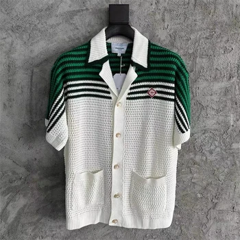Высочайшее качество  
 Жаккардовый свитер Casablanca с коротким рукавом Для мужчин и женщин, Кардиган лучшего качества 1:1, Свитшоты с вышивкой