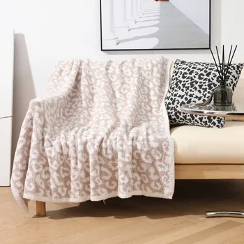 Вязаное одеяло с леопардовым принтом, флисовое жаккардовое одеяло