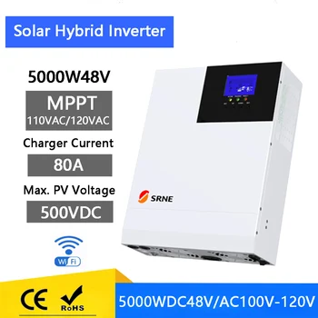 Гибридный Солнечный инвертор 5000W48V Чистый Синусоидальный Инвертор 110VAC MPPT Солнечный Инверсор Встроенный 80A Солнечный контроллер для Солнечной системы