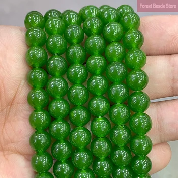 Гладкий Натуральный Камень Зеленый Тайвань Нефриты Халцедон Круглые Свободные Бусины для Изготовления Ювелирных изделий из Браслета 