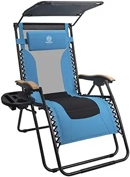 Гравитационный стул Премиум-класса, откидывающийся шезлонг с солнцезащитным козырьком, мягким сиденьем, сетчатой спинкой, подушкой, подстаканником и приставным столиком для занятий спортом Y