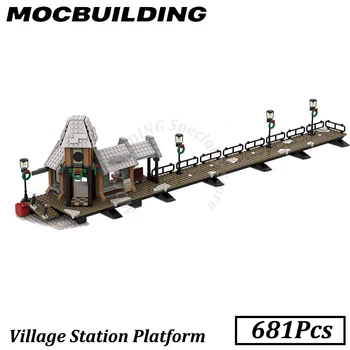 Деревенский железнодорожный вокзал с моделью платформы, строительные игрушки из кирпичей MOC, Развивающие игрушки Для детей, подарки для детей