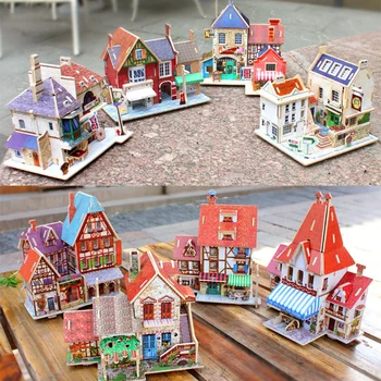 Деревянные 3D пазлы для детских домиков ручной работы, игрушки, креативные хижины 