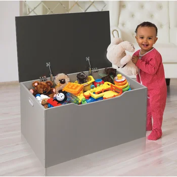 Детская деревянная плоская игрушка на верстаке и коробка для хранения 4,5 кубических фута - Текстура дерева/ серый