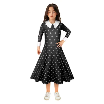Детский Детский костюм для косплея Wednesday Addams (2022), наряды на Хэллоуин, Карнавальный костюм