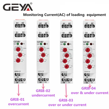 Диапазон контроля реле тока GEYA GRI8 Переключатель перегрузки по току 0.05A-16A AC24-240V ИЛИ DC24V