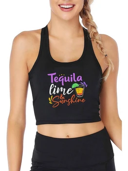 Дизайн Tequile Time & Sunshine, сексуальный дышащий облегающий укороченный топ, летние пляжные повседневные топы на бретелях, Камзол для отдыха