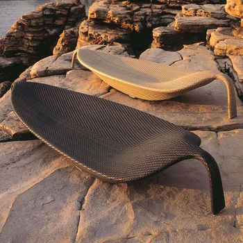 Дизайнерское кресло с откидной спинкой, Водонепроницаемое, Премиум-класса, Удобное пляжное кресло для отдыха из ротанга, Современная уличная мебель для патио с откидной спинкой