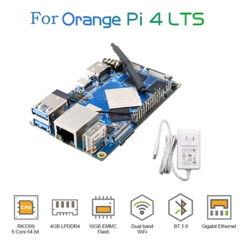 Для Orange Pi 4 Блок питания постоянного тока 4GB + 5V4A RK3399 16GB EMMC Development Board для Android//Debian US Plug