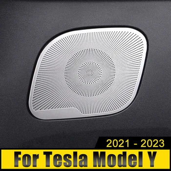 Для Tesla Model Y ModelY 2021 2022 2023 автомобильный твитер для заднего багажника из нержавеющей стали, рупорная крышка, украшенная блестками, наклейки для отделки динамиков