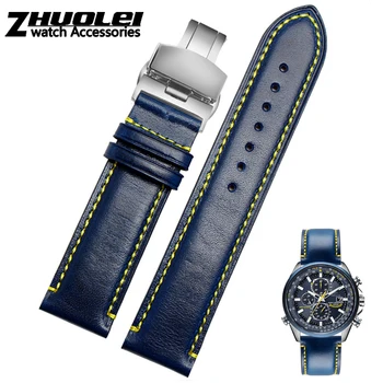 Для замены браслета Citizen AT8020 JY8078 ремешок из натуральной кожи 23 мм синий ремешок для часов со складной пряжкой браслет