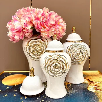 Европейский стиль, гальваническая золотая керамическая банка общего назначения, украшение вазы, легкие роскошные изделия ручной работы, комната для образцов, мягкое украшение