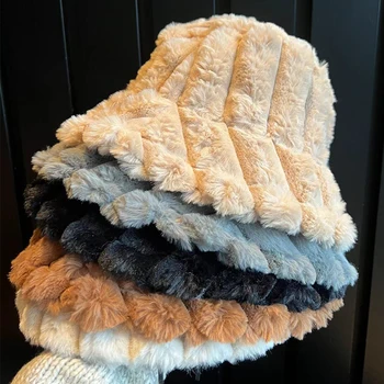 Женская однотонная утолщенная панама с ворсинками, зимние теплые шапки для женщин, Панама, Осенне-зимние уличные рыбацкие шапки