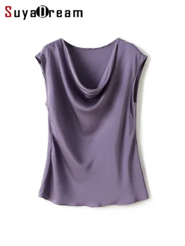 Женская Шелковая рубашка SuyaDream 93% Шелк 7% Спандекс, Однотонная футболка с короткими рукавами 
