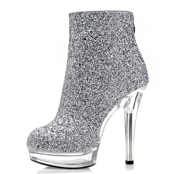 Женские ботинки для девочек, вечерние туфли на высоком каблуке Quee, Ботинки для танцев, Высокие ботильоны на каблуке 13 см