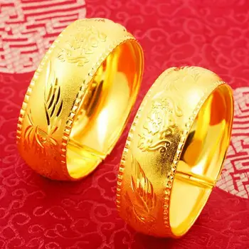 Женские браслеты HOYON с золотым драконом и Фениксом из чистого золота 24 К, Двойной браслет из песочного золота 20 Мм, Свадебный браслет