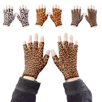 Женские леопардовые перчатки, Модные эластичные перчатки с пятью пальцами, Мужские уличные перчатки, вечерние перчатки без пальцев, перчатки с сенсорным экраном